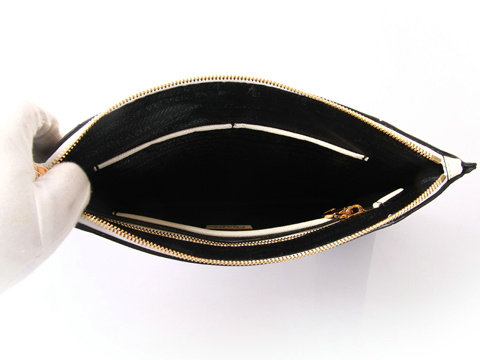 2014 Prada Saffiano Calf Leather Clutch BP625 black&white for sale